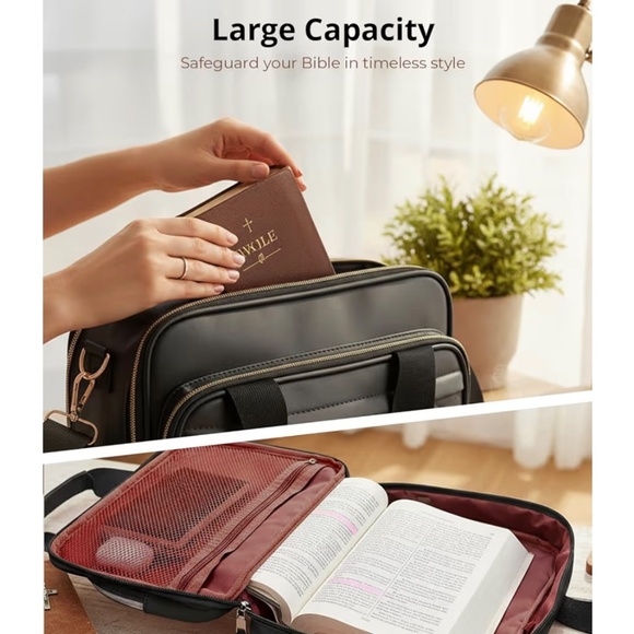 Leather Bible Cover Case with Ribbon Bookmark - Picture 6 of 11